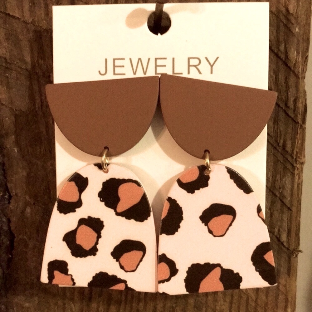 Brown and Pink Leopard Print Drop Earrings
